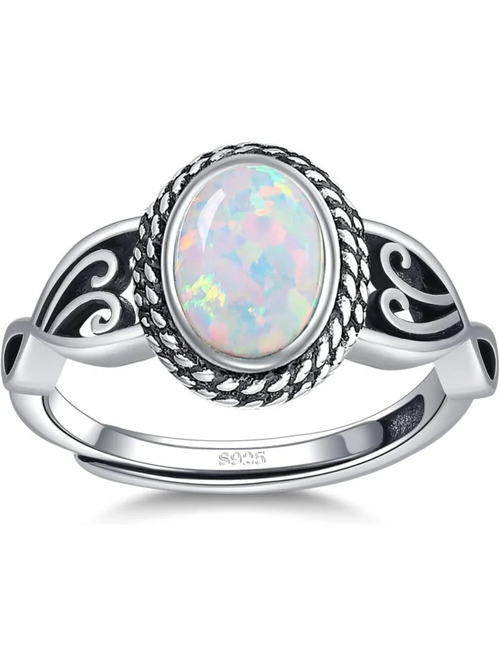 Women's Opal 925 Sterling Silver Oval Adjustable Natural Stone Ring